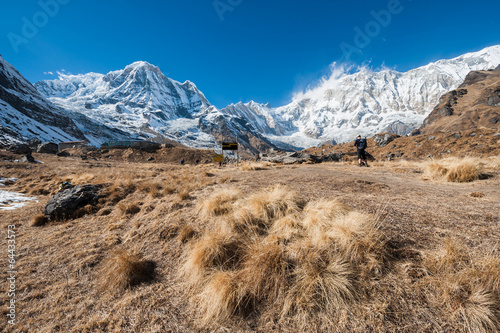 Fotoboard na płycie Zakres annapurna z obozu bazowego w Annapurnie, Nepal