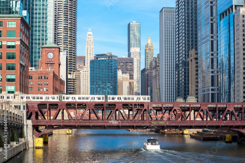 Plakat na papierze fotorealistycznym Chicago Downtown i rzeka