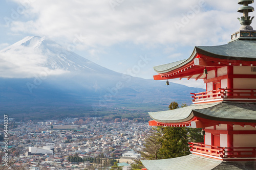 Naklejka samoprzylepna Shureito pagoda z górskim Fuji