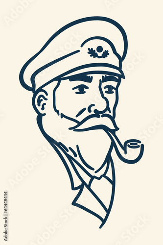 Fotografía Bearded boat captain smoking pipe illustration
