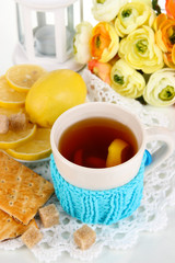 Aufkleber - Cup of tea with lemon close up