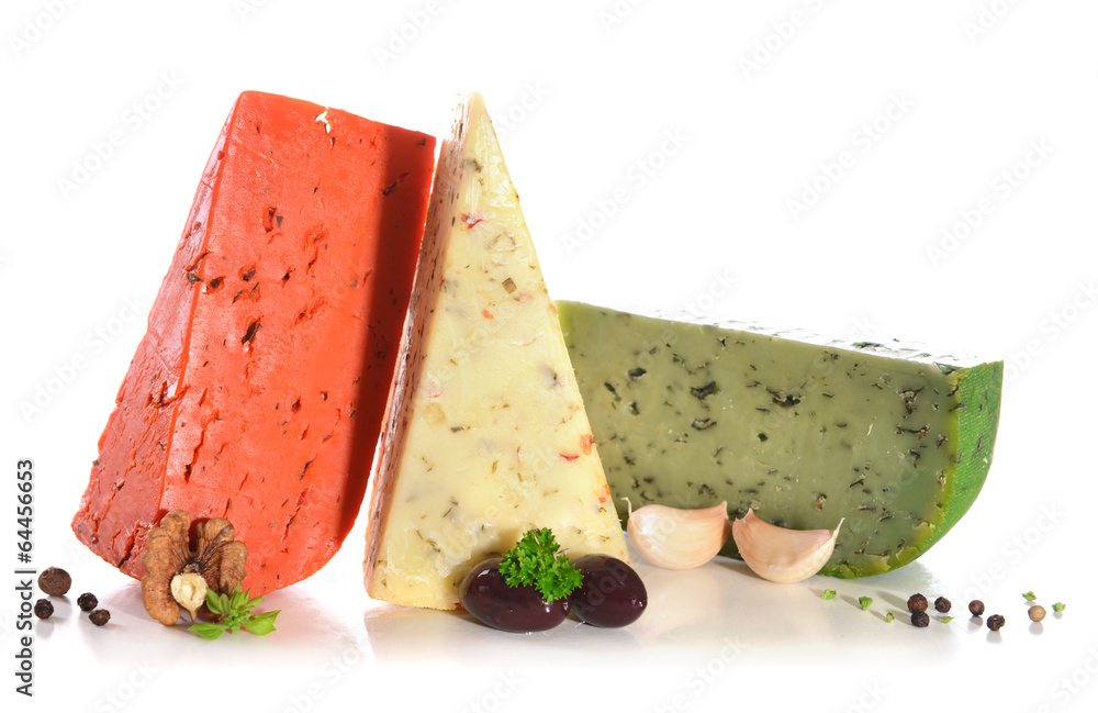 Different Italian cheese pesto, isolated on white