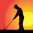 © majivecka - Vector silhouette of a man who plays golf.