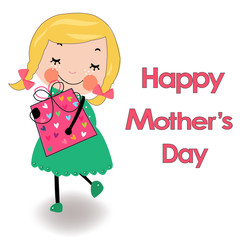 Happy mother's day card cartoon lovely girl with gift box