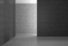 Empty Modern Bathroom With Gray Tiles