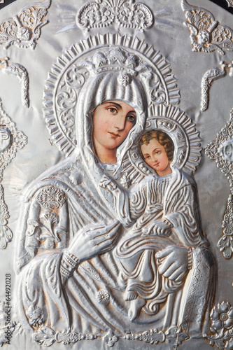 Obraz na płótnie canvas trzyczęściowy "tryptyk" Dziewica Maryja trzymając dziecko Jezus wschodnich ikony prawosławny