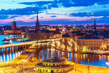 Canvas Print - Night panorama of Stockholm, Sweden