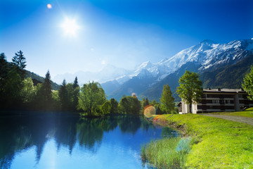 Wall Mural - Beautiful landscape with lake in Chamonix, France