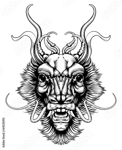 Woodblock style dragon head