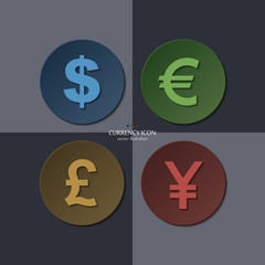 Wall Mural - Vector set of currency icons, dollar, euro, pound, yen.