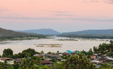Aerial View Of The Riverside Village Of Khong Chiam In Thailand
