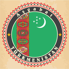 Vintage label cards of  Turkmenistan flag.