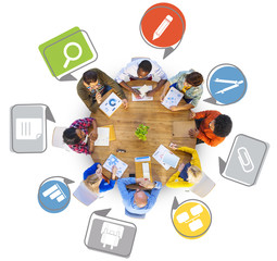 Sticker - Diverse Group of People Working Around Table