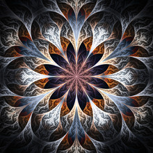 Beautiful Fractal Flower In Gray, Brown And Blue. Computer Gener