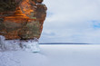 Orange Cliff - with Copy Space at Frozen Lake Superior Shore