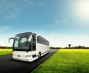 white bus on the road