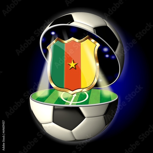 Poster Open soccer ball with crest of CAMEROON