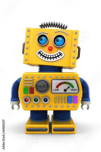 Obraz na płótnie canvas czteroczęściowy "tetraptyk" Uśmiechnięty robot z zabawkami