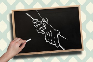 Poster - Composite image of hand drawing handshake with chalk