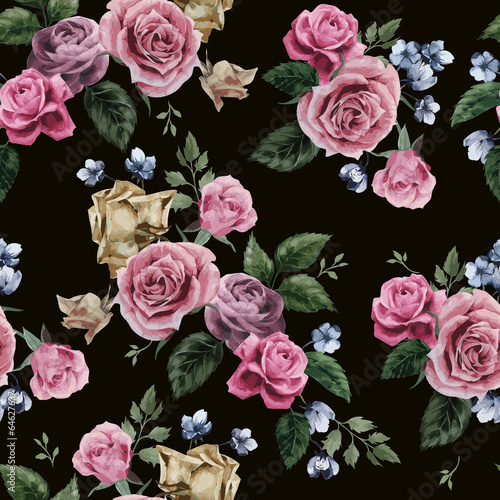 vector-seamless-floral-pattern-with-roses-on-black-background