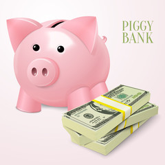 Sticker - Piggy bank with dollars poster