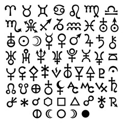 astrological signs of zodiac, planets, asteroids, aspects, lunar phases, etc. (the big set of main a