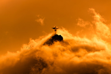 Wall Mural - Corcovado Mountain with Christ the Redeemer on Sunset