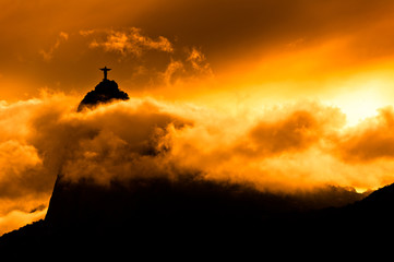 Fototapete - Corcovado Mountain with Christ the Redeemer on Sunset