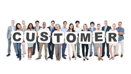 Sticker - Group of Business People Holding Word Customer