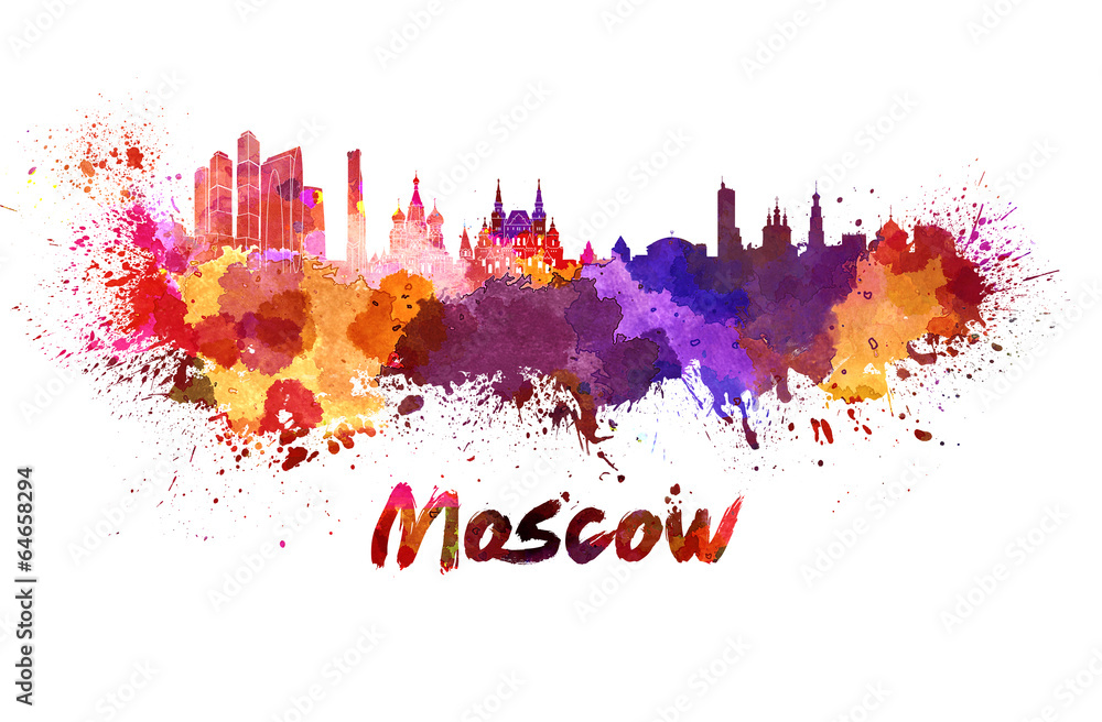 Moscow skyline in watercolor - obrazy, fototapety, plakaty 