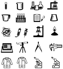 Silhouette science, chemistry, and engineering tool icon set (ve