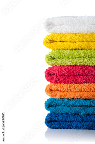 Fotografie, Obraz Stack of colorful towels isolated on white background