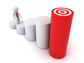 Poster - 3d business man stepping up to his successful goal graph