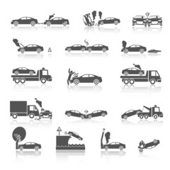 Poster - Black and white car crash icons