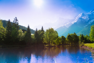 Wall Mural - Picturesque scenery lake in Chamonix, France