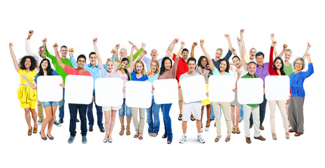 Multiethnic People Holding 9 Empty Placards