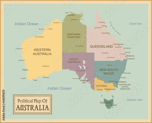 Fotoboard na płycie Użyto bardzo szczegółowych map Australii.