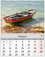 Sticker - Calendar January 2014. Boats in Galicia, Spain.