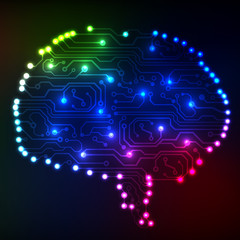 Aufkleber - Circuit board computer style brain vector technology background