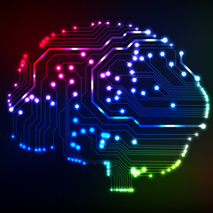 Leinwandbilder - Circuit board computer style brain vector technology background