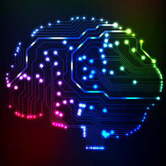 Poster - Circuit board computer style brain vector technology background
