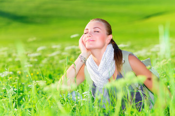 Wall Mural - Happy traveler resting