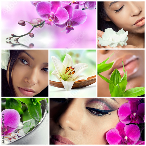 Naklejka - mata magnetyczna na lodówkę Collage of beauty, makeup and spa theme photos