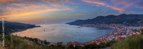Fotoboard na płycie Panoramiczny widok zachodu słońca - samos, grecja