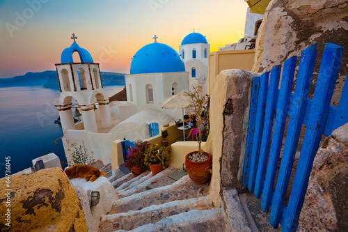 Santorini Sunset Pathway View Canvas-taulu