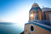 Greek Church And Cross - Santorini