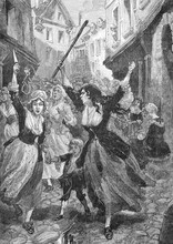La Révolte Des Femmes, Ancienne Gravure Vers 1890