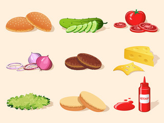 Sticker - Hamburger element set