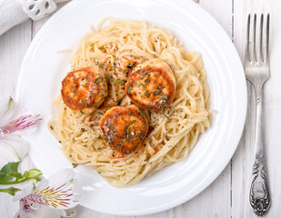 Wall Mural - Pasta with meatballs.