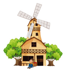 Poster - A big wooden house with a windmill